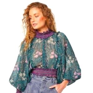 Elliatt Teal and Purple Floral Blouse